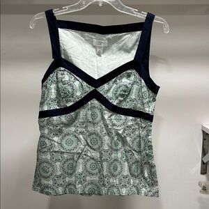 LOFT Women's Dark Blue and Mint Patterned Camisole